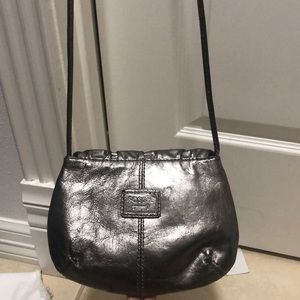 Fossil metallic silver leather mini crossbody bag